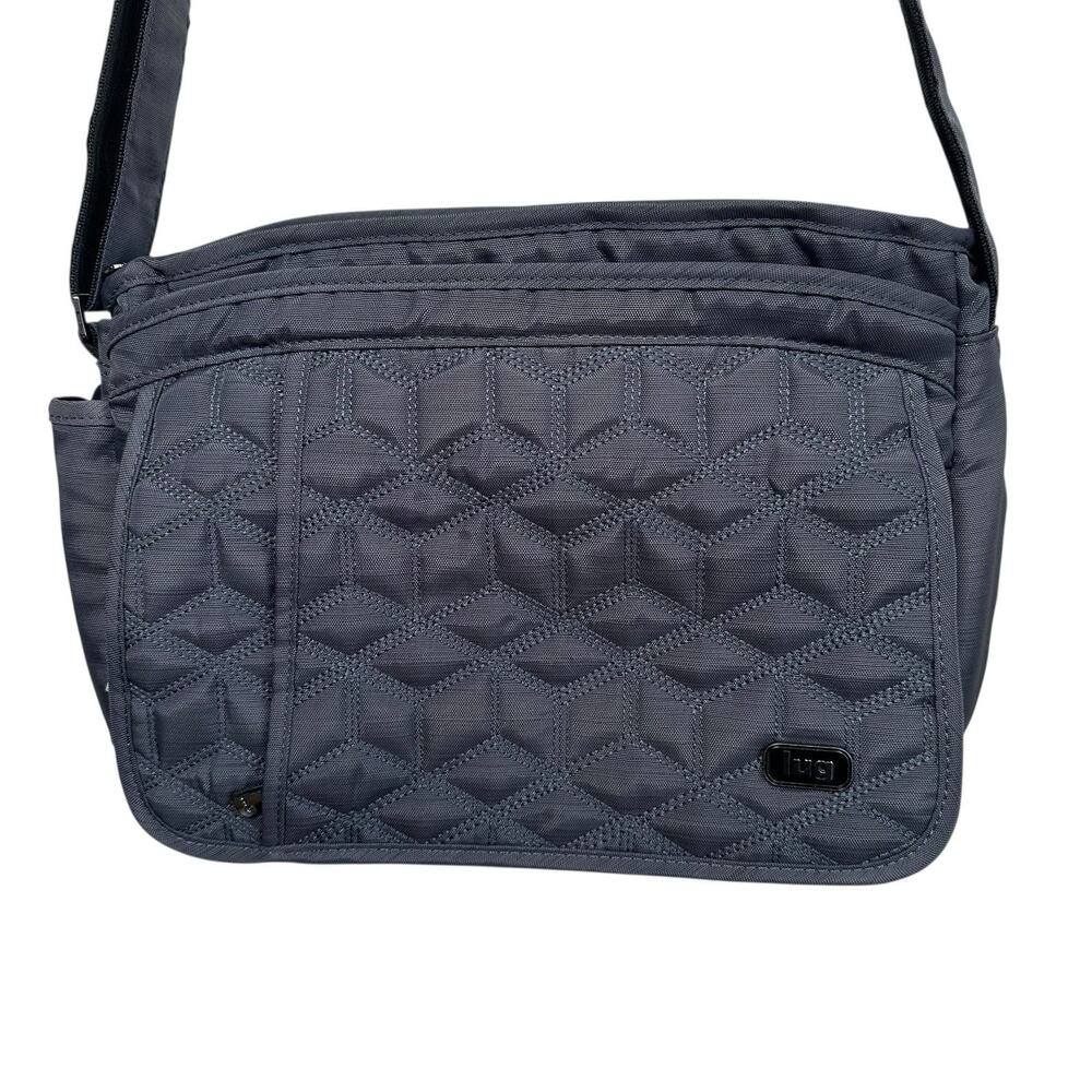 Lug Wings Gray Quilted Adjustable Travel Crossbody Bag Purse Water Bottle Pocket